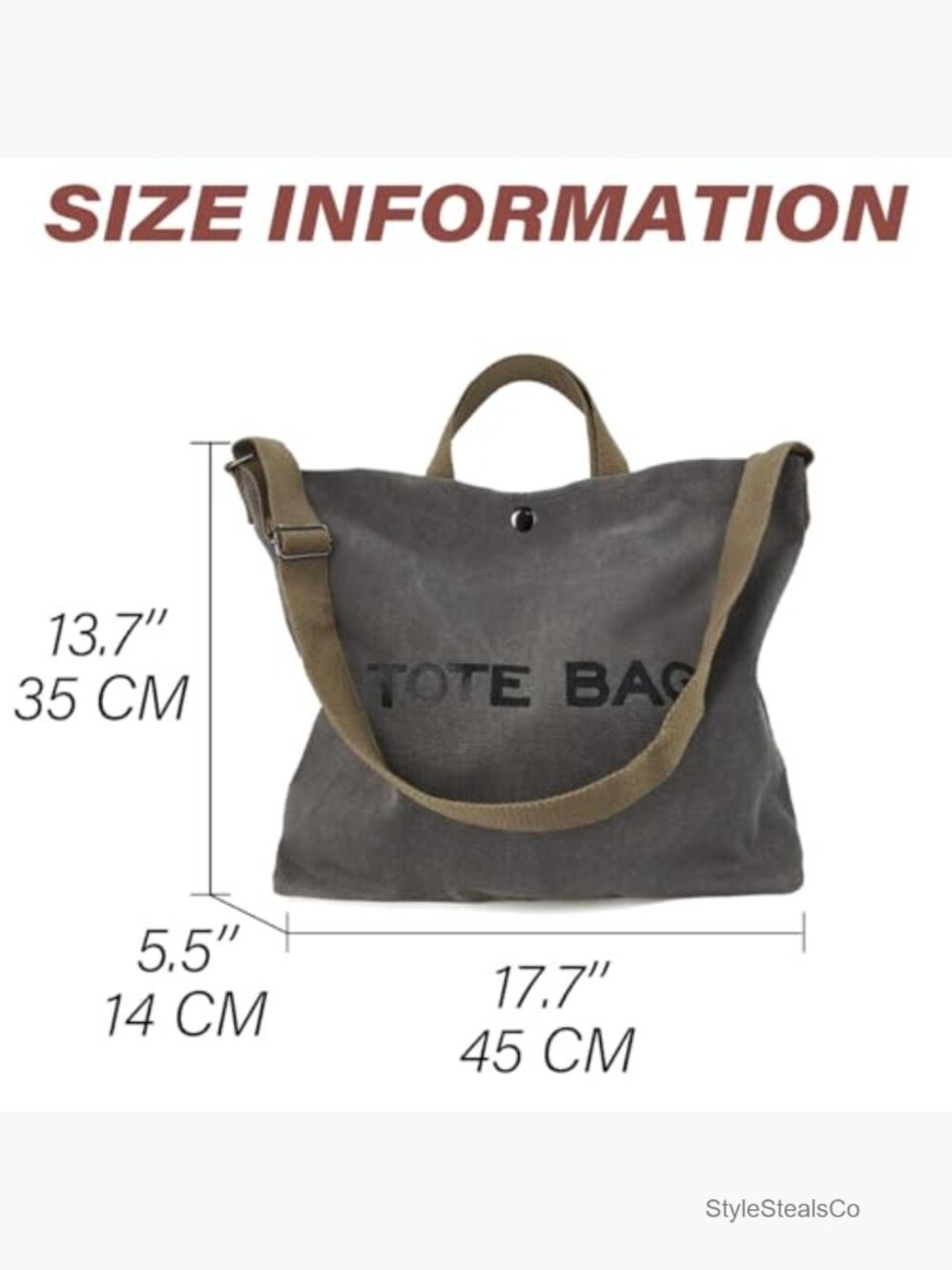 Canvas Tote Bag Large Capacity Crossbody Shoulder Bag with Pockets - Picture 6 of 7